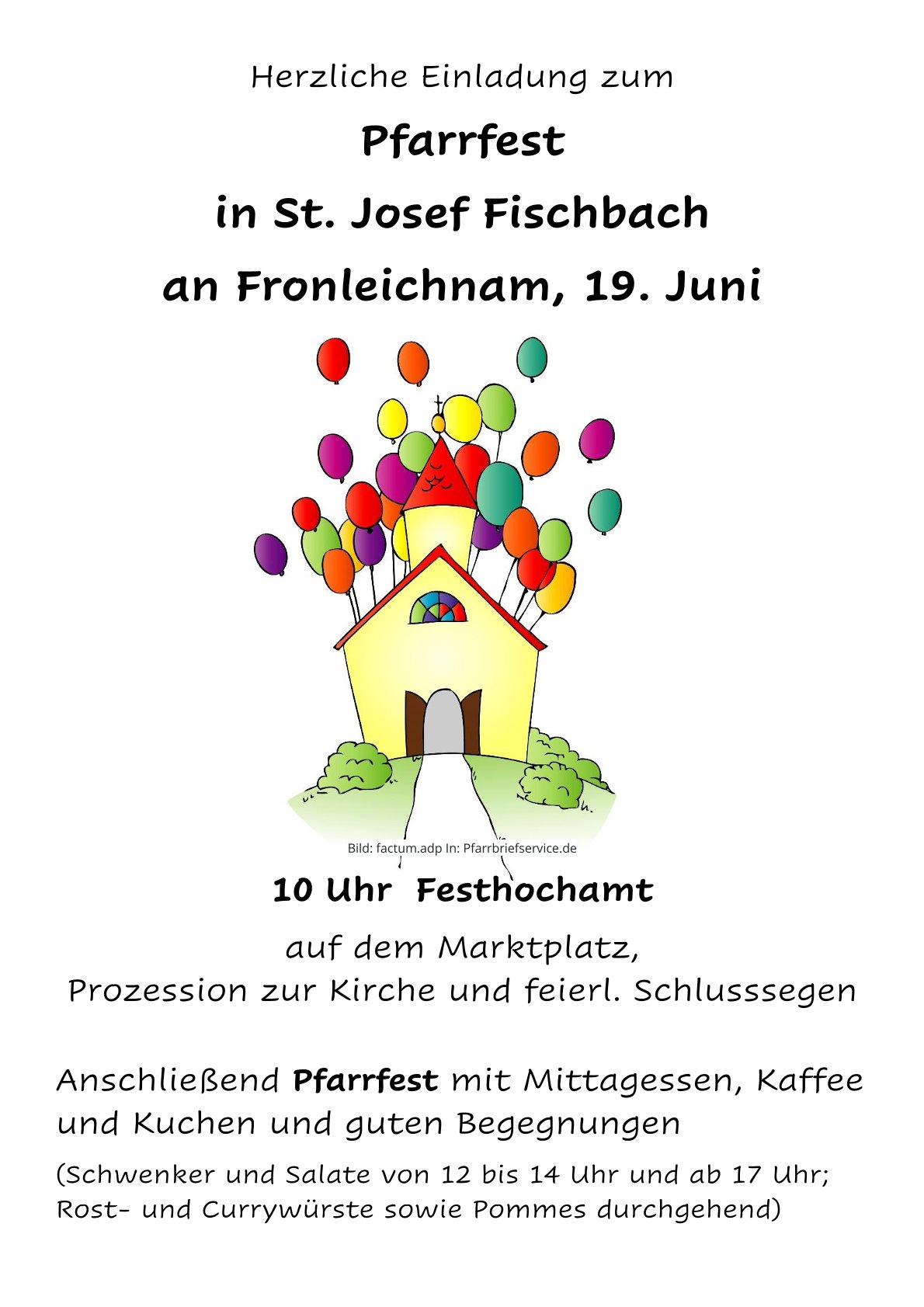 Plakat Pfarrfest Fischbach an Fronleichnam